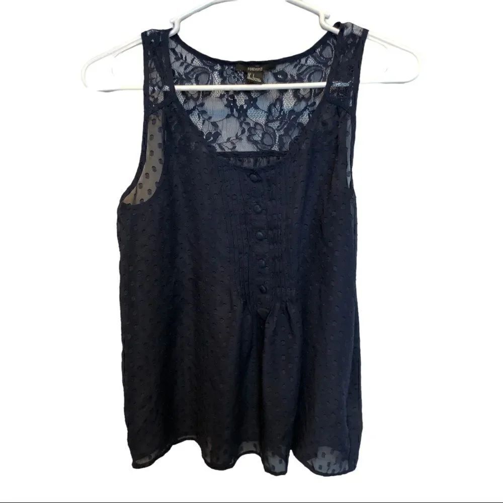 Forever 21 Sheer tank, dark blue scoop neck Small